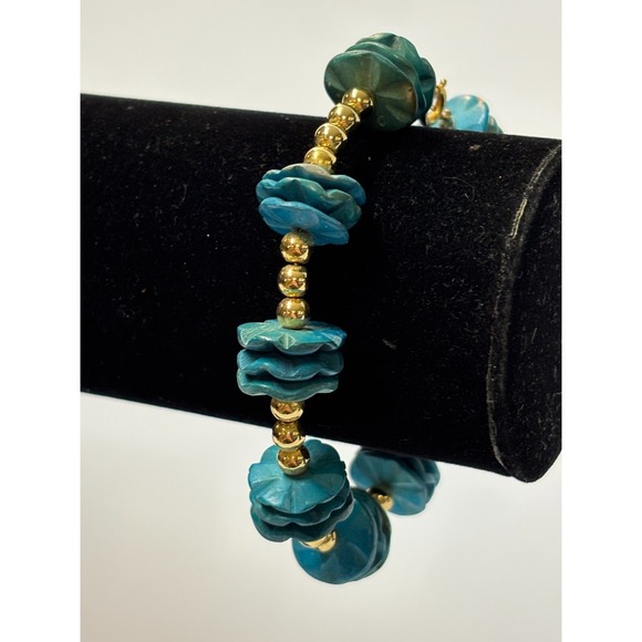 The Unbranded Brand Jewelry - Bracelet Blue and Gold Tone Beads Vintage Boho